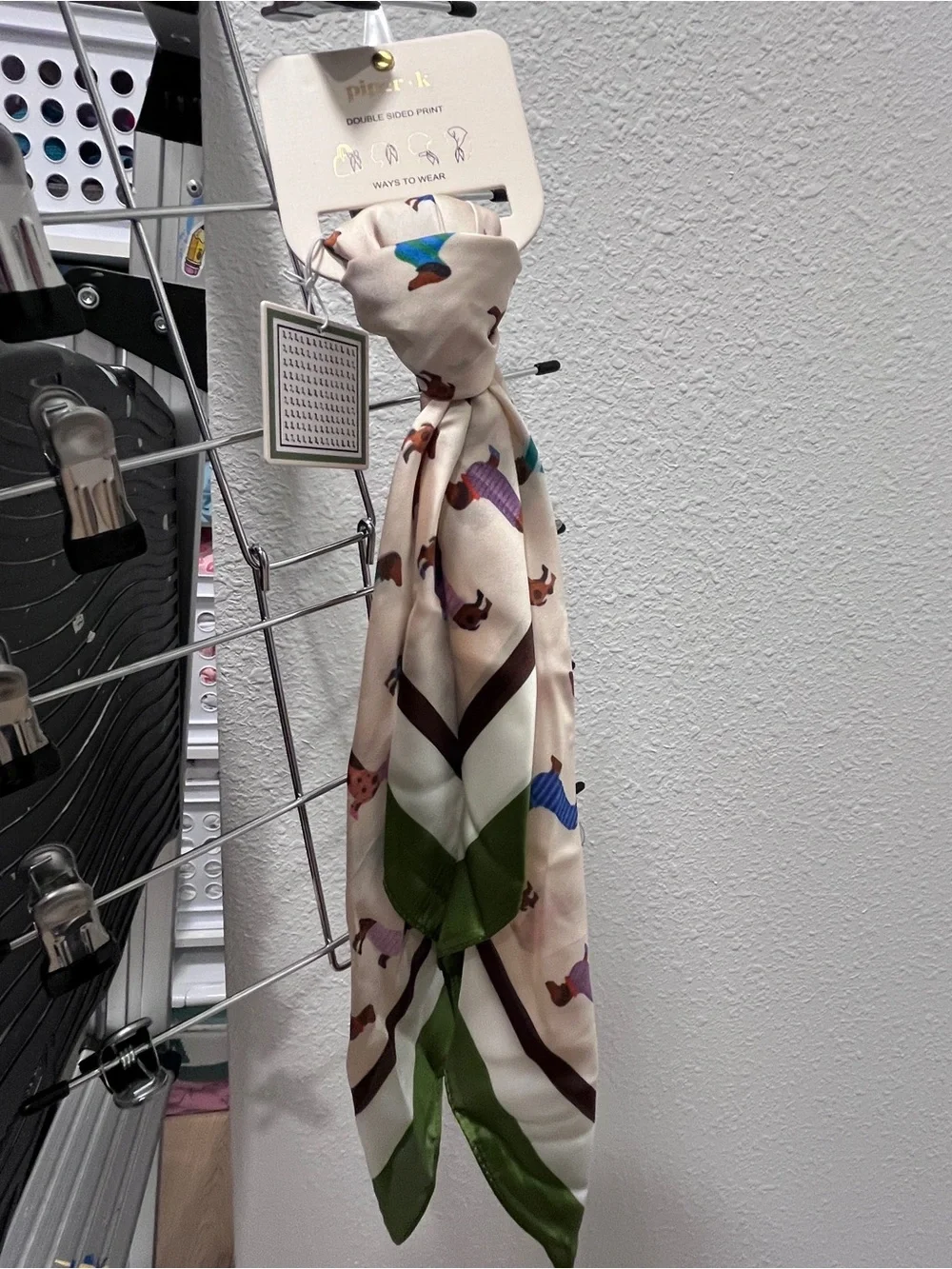 Women's Cream Dachshund Print Scarf with Green Border